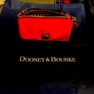 Small red fabric satchel